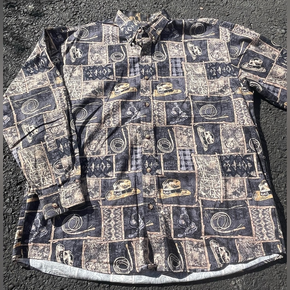 Bit & Bridle Men's Large Button Down Long Sleeve Rodeo Cowboy Western Hat Rope